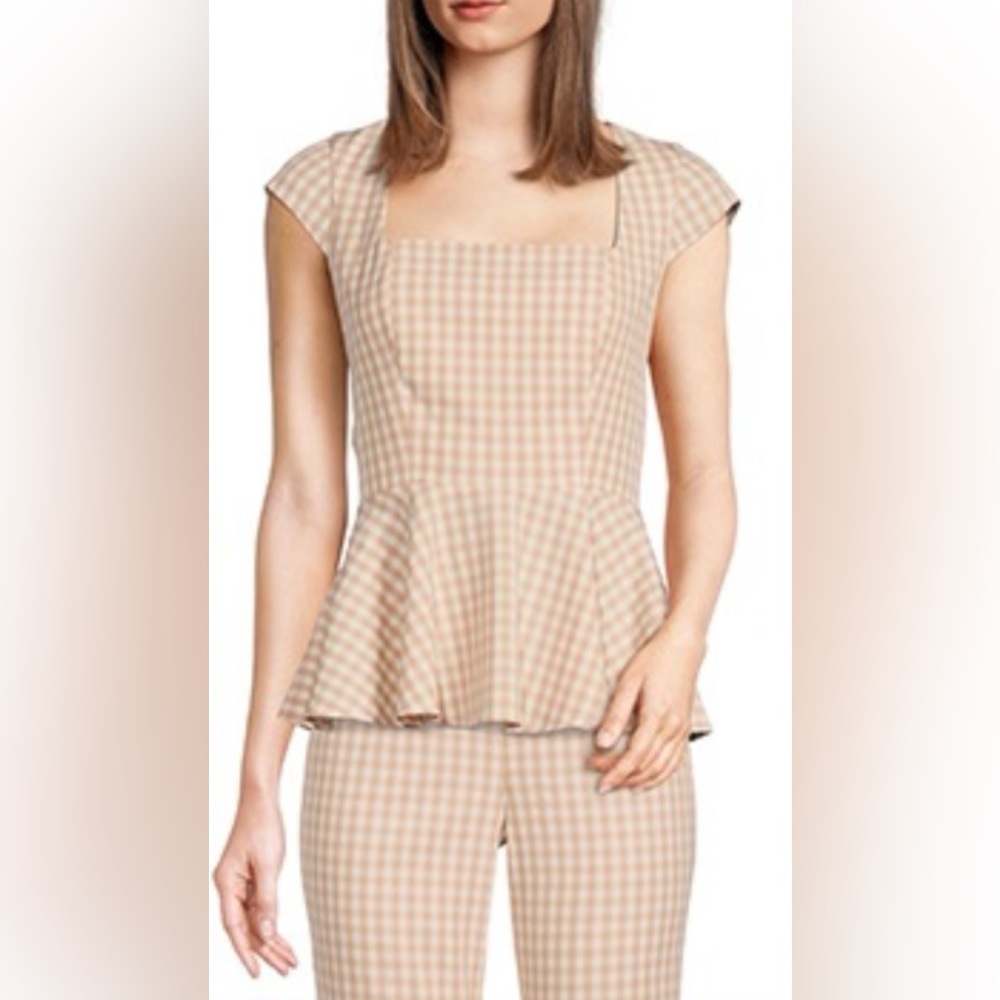 Alex Marie Reese Peplum Gingham Blouse NWOT